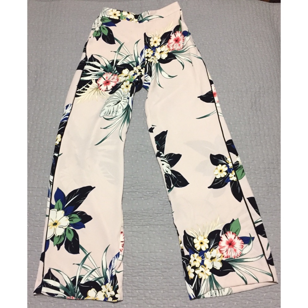 Blush Floral Wide Leg Pants - Zara